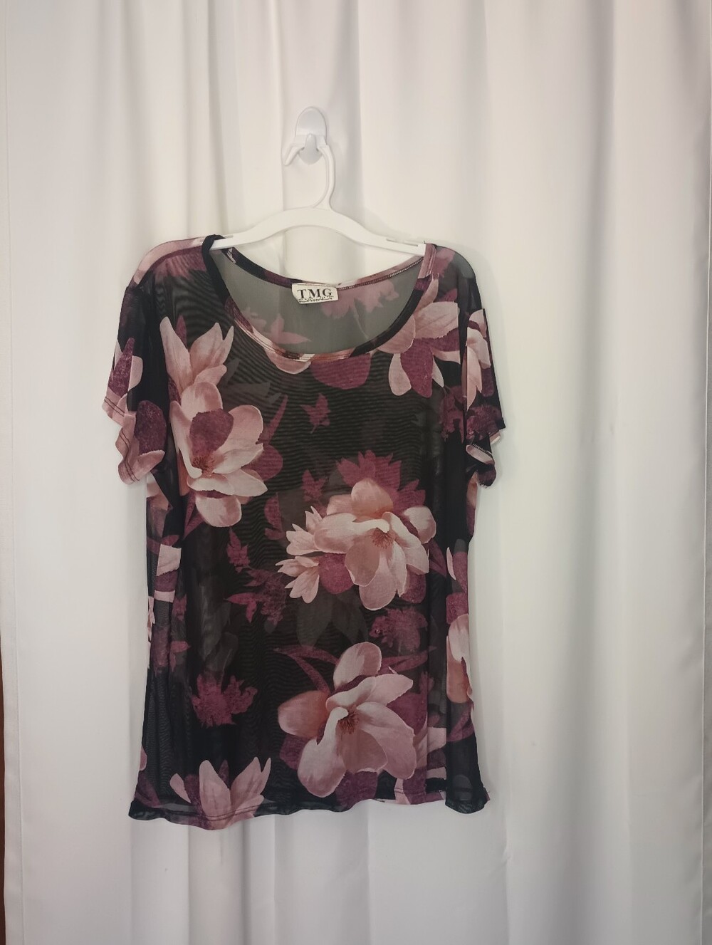 Vintage Womens Whimsigoth Dark Floral Sheer Mesh Top 1X Fairy Grunge Romantic